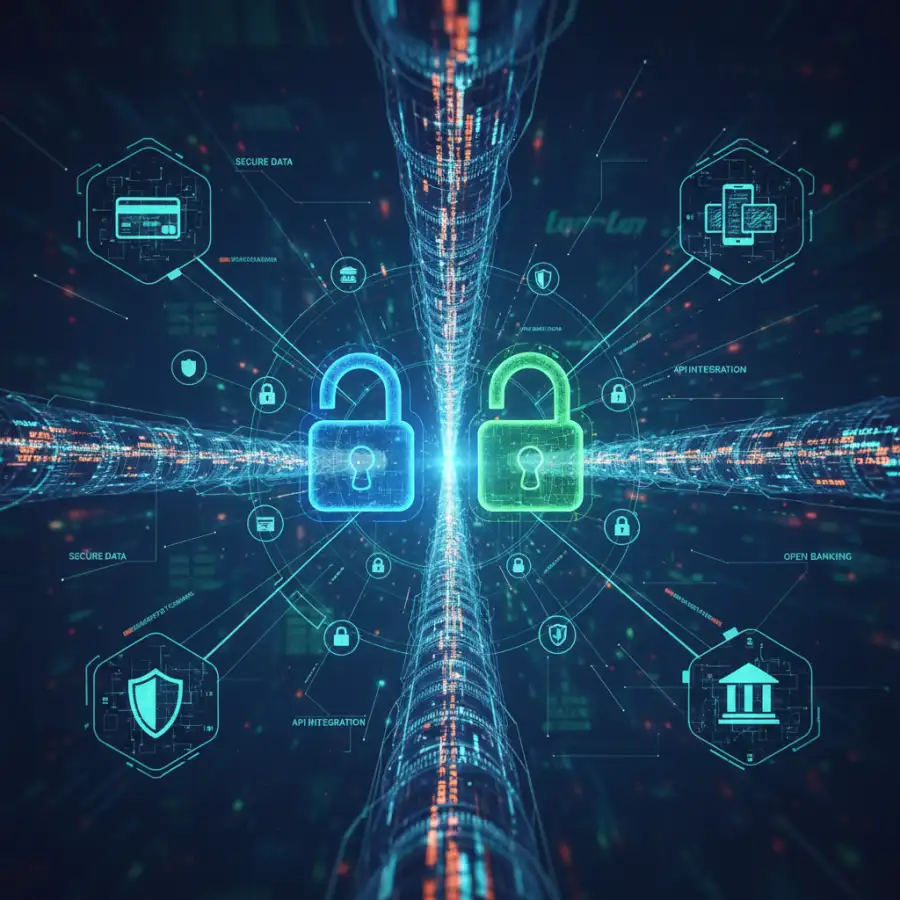 Person using a smartphone to interact with various financial apps connected by open banking