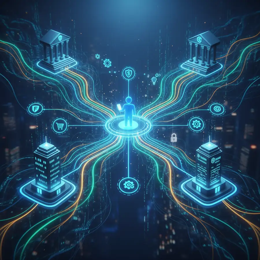 Abstract representation of secure data transfer and privacy protection in open banking