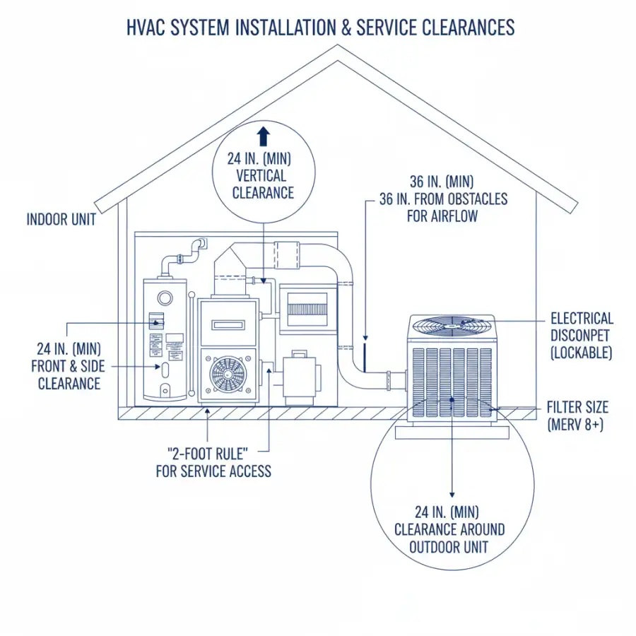 HVAC technician demonstrating proper filter replacement and system maintenance to a homeowner