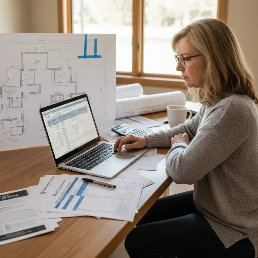 HVAC technician showing a homeowner a detailed project proposal on a tablet