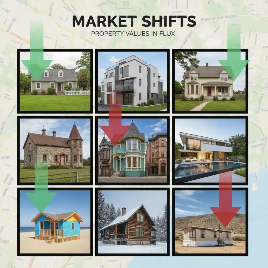 Person analyzing a digital real estate chart on a tablet, with a house model symbolizing market analysis.