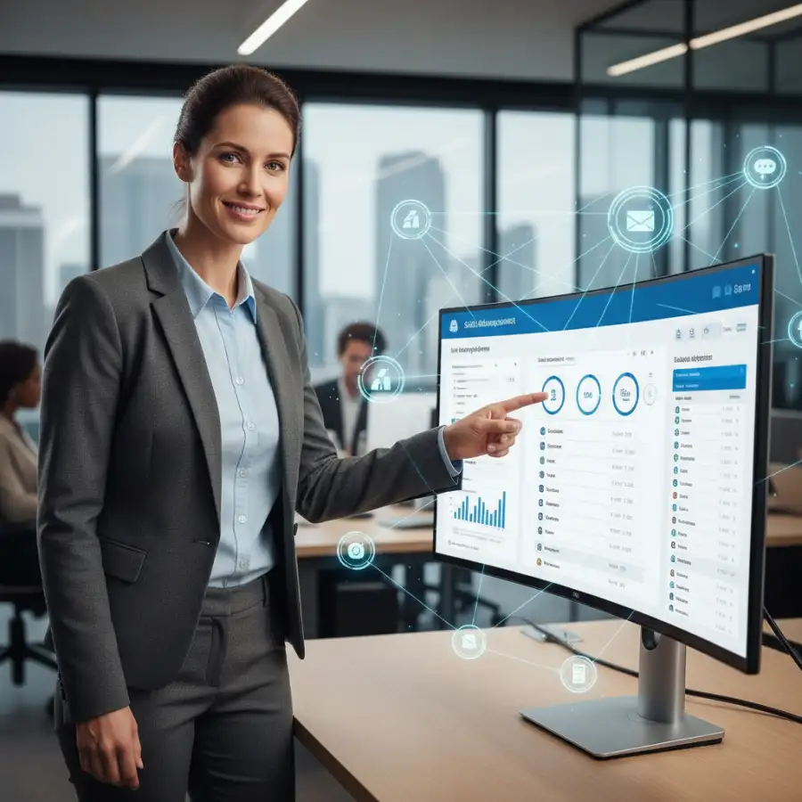 A digital flowchart showing SaaS management steps: discovery, optimization, and security.