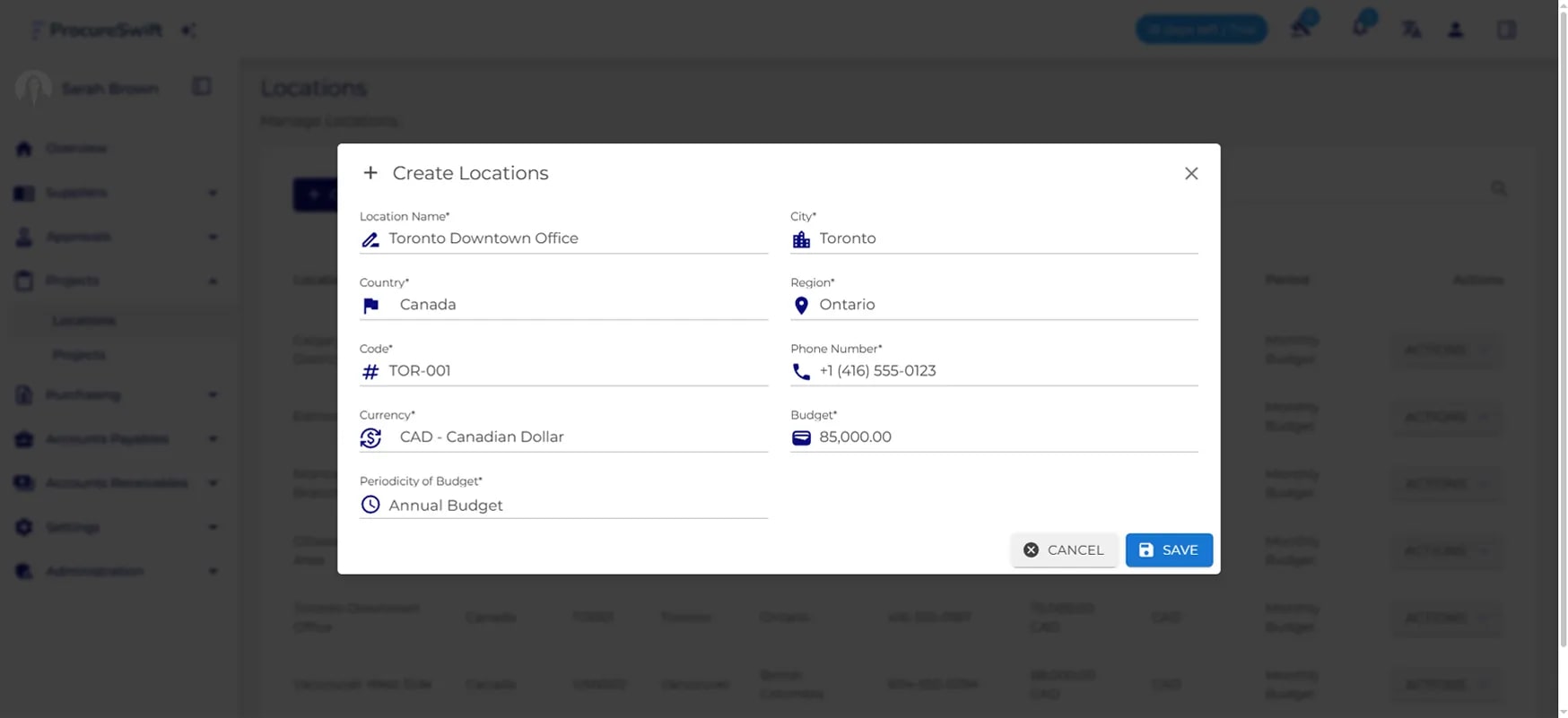 Team management interface