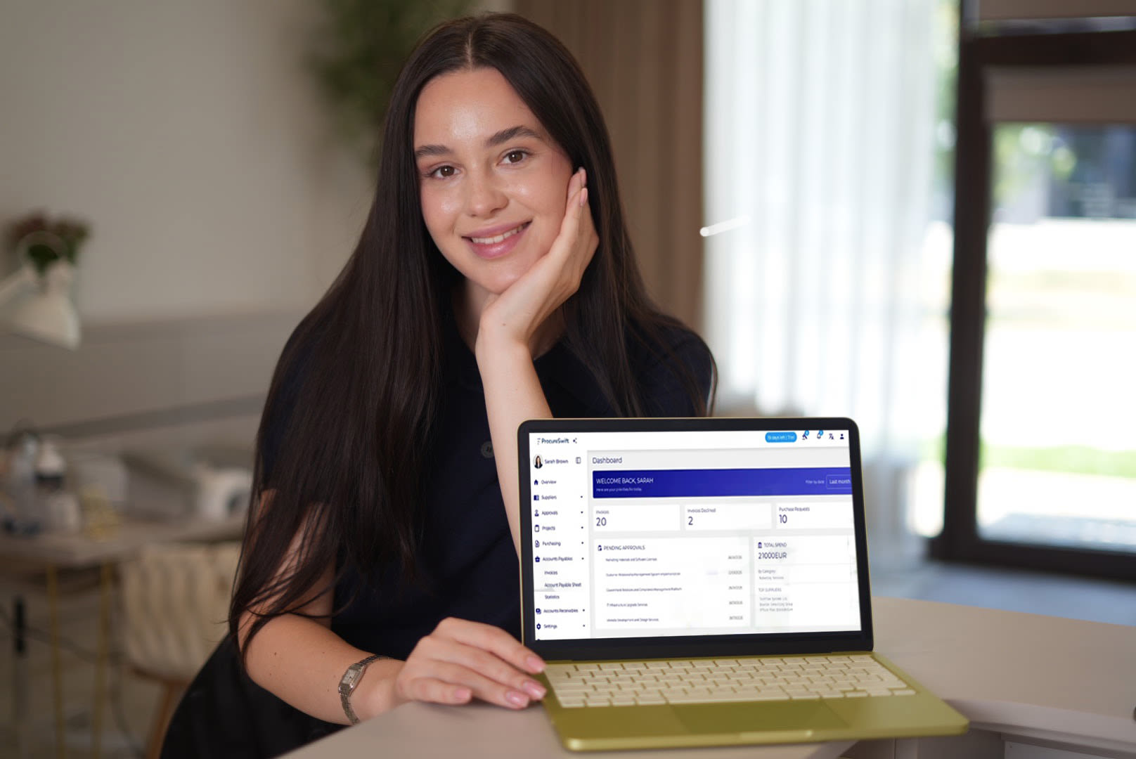 Procurement manager reviewing pending approvals on the ProcureSwift dashboard