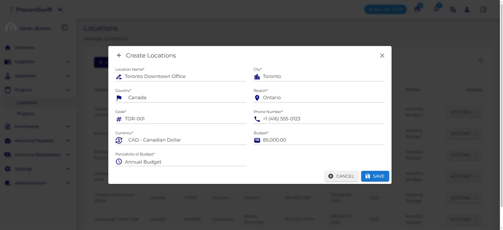 Team management interface