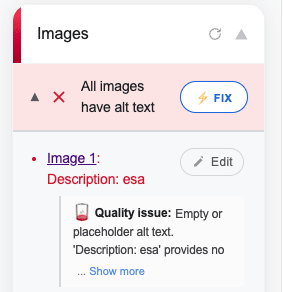 Check row with individual Fix button and Jump Link active