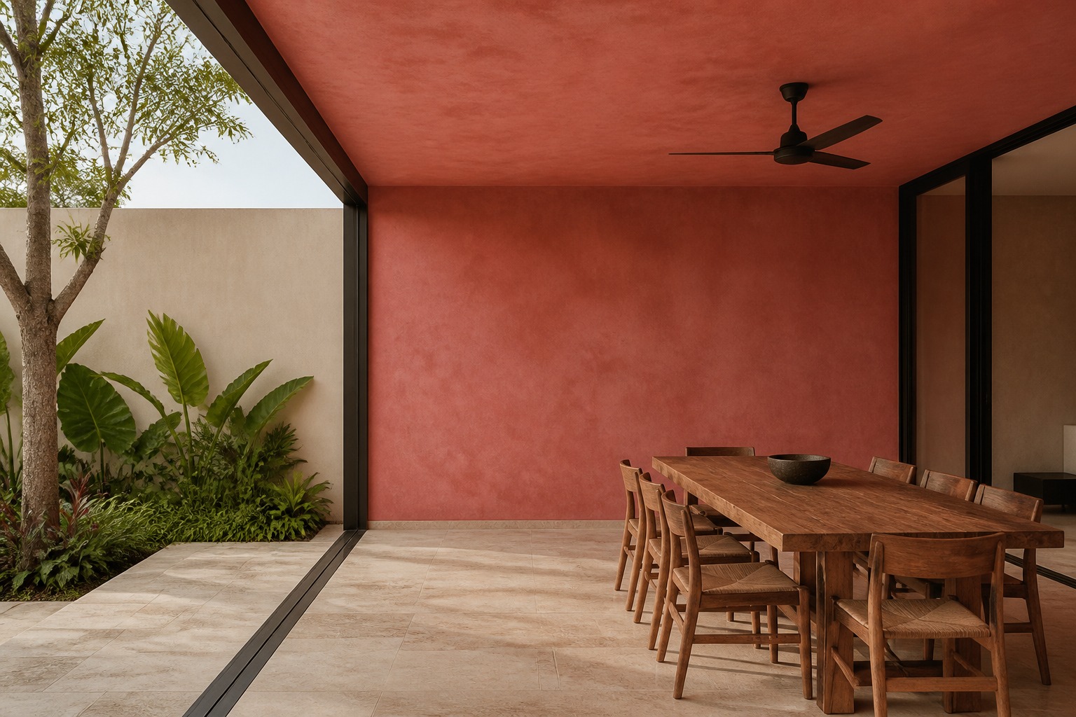 Patio y muros coloniales en acabado de Chukum