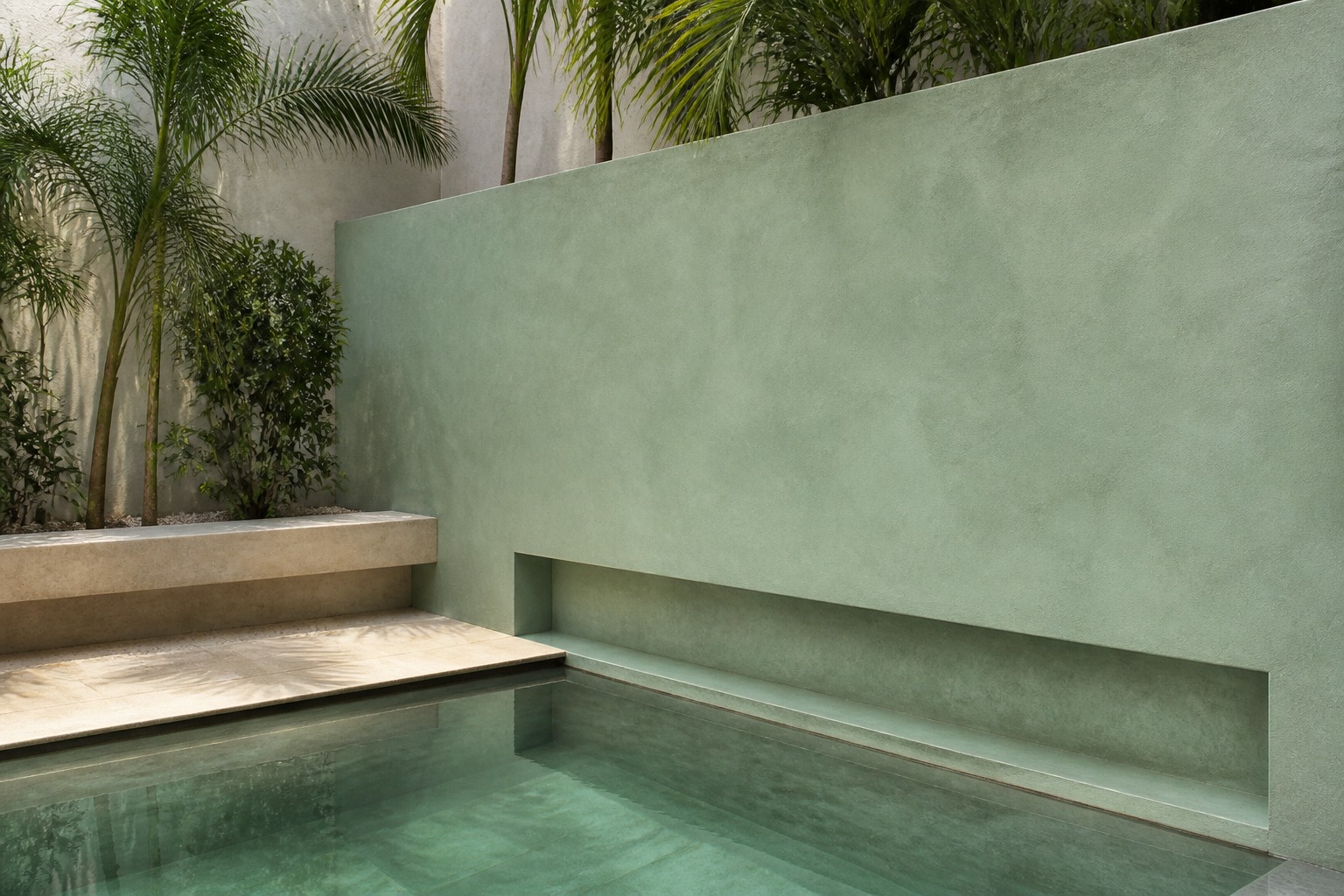 Piscina y jardín con acabado de Chukum