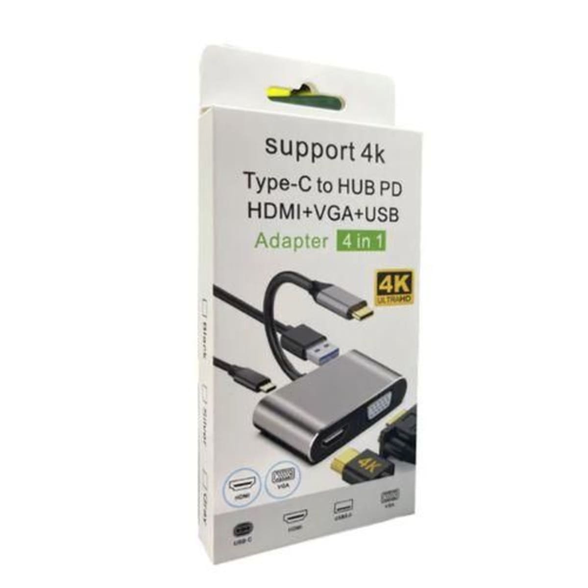 USB-C 4-in-1 Hub Adapter – HDMI + VGA + USB 3.0 + PD Charging | 4K Ultra HD Support