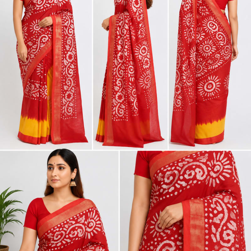 Batic Print Cotton Lilan saree