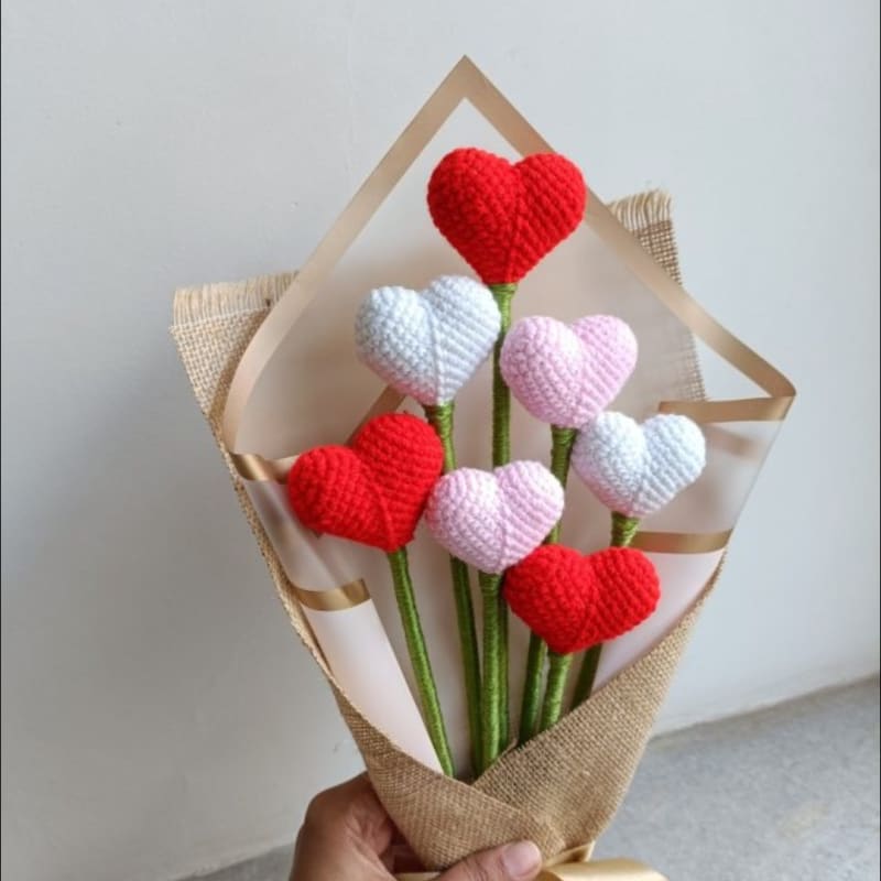 Crochet Heart Flower Bouquet