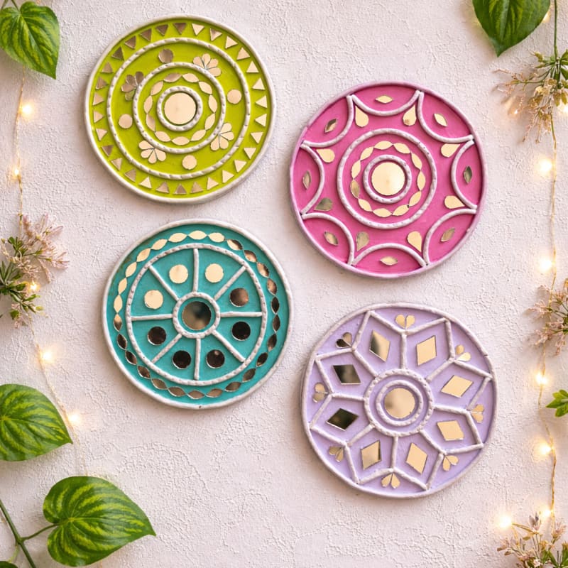 Handmade lippan art - set of 4