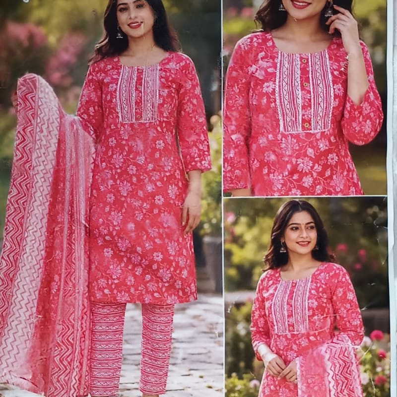 Printed kurta pant dupatta set