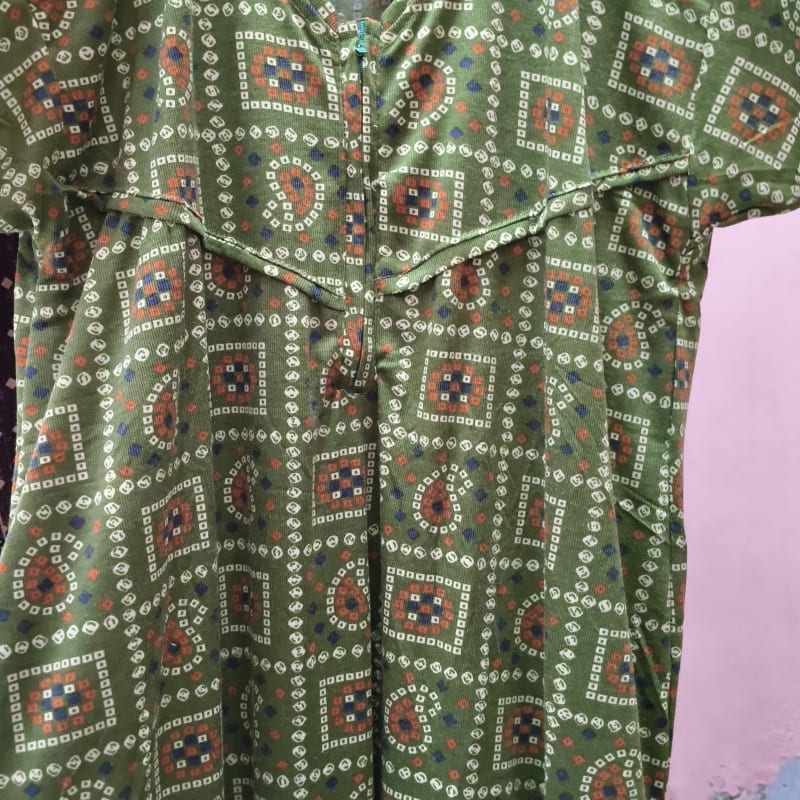 olive green bandhani paint cotton nighty