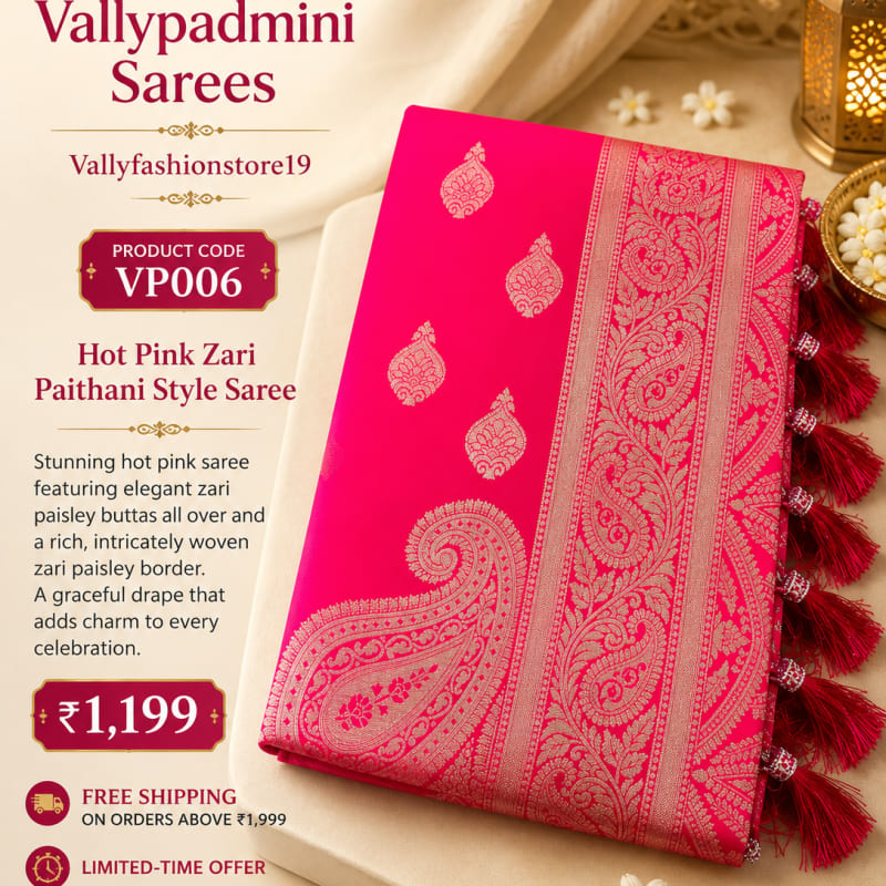 Hot Pink Zari Paithani Style Saree