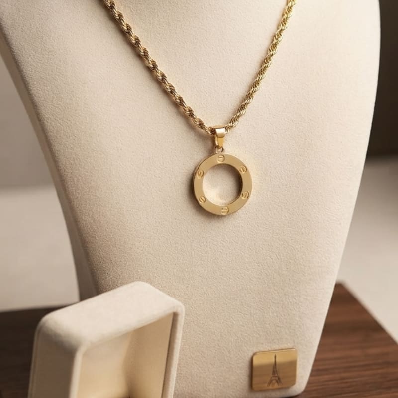 Gold rope Chain with Square Pendant