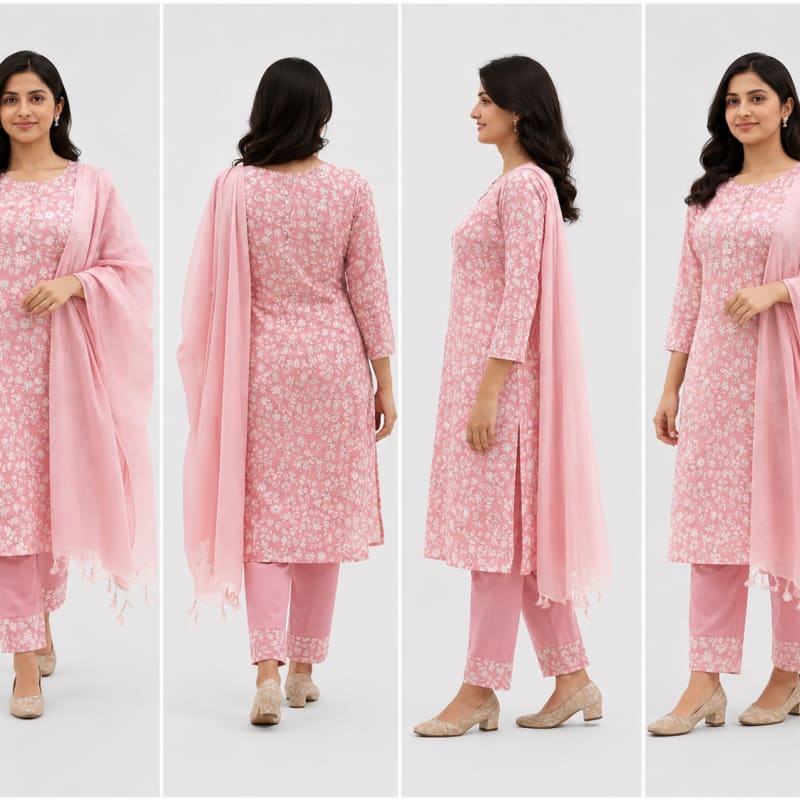 Beautiful Pink Floral Kurta Set for Women with Dupatta