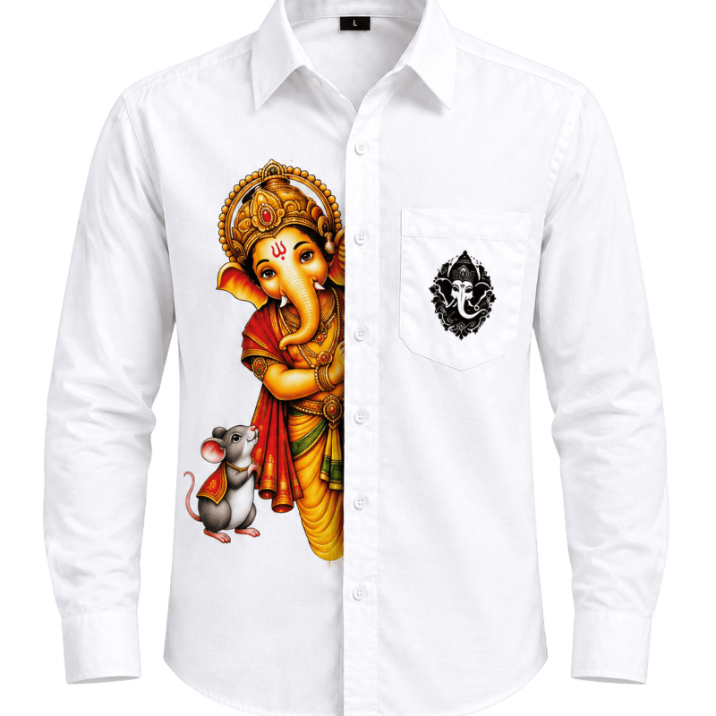 Ganesh Chaturthi Special White Shirt – Bappa Printed Full Sleeve Shirt