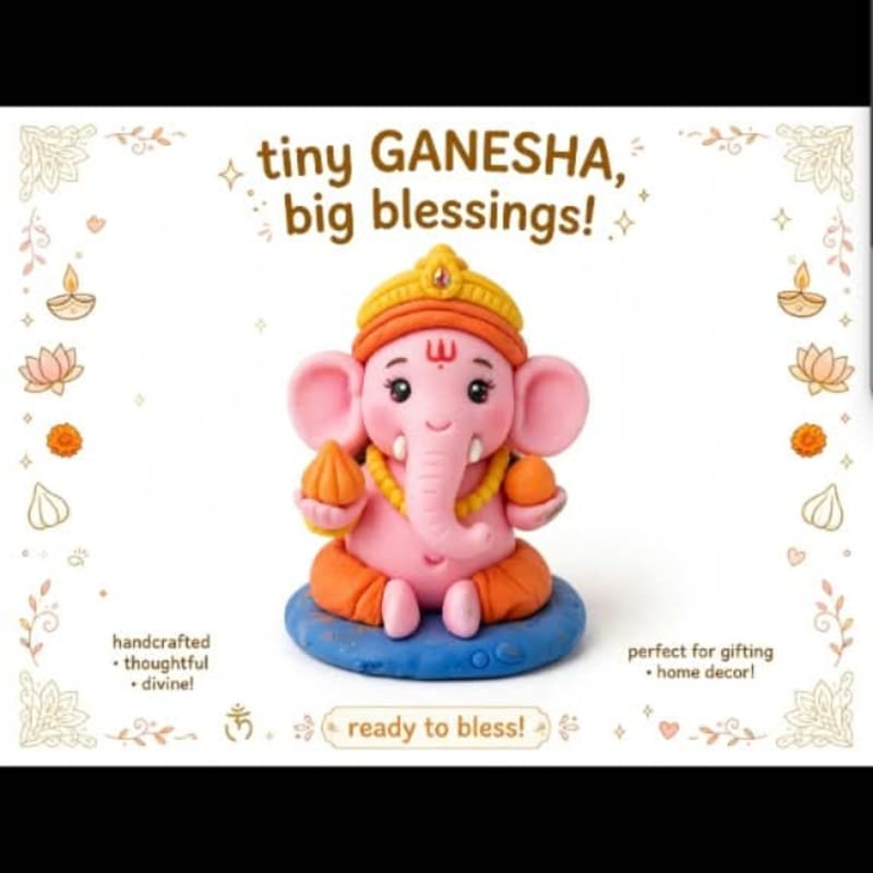 Bring home the charm of a Pink Ganesha, lovingly crafted in my smal
