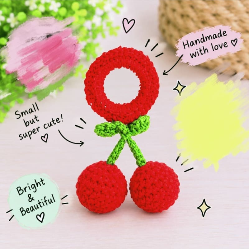 Handmade Crochet Cherry rubber band/ tie 🎀