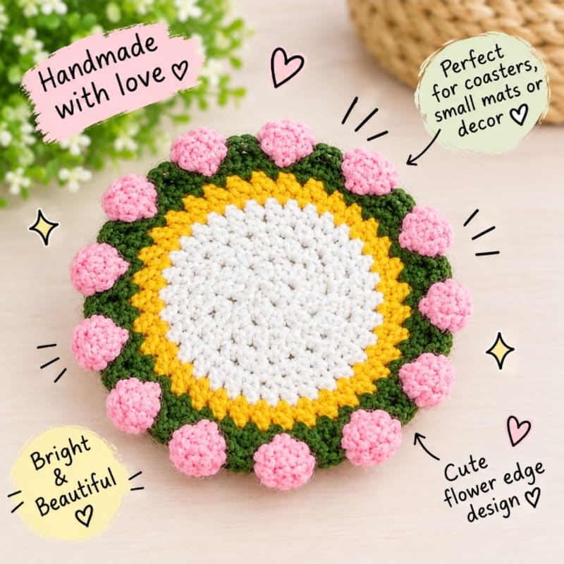 Brighten your tea time with these hand‑crafted crochet flower coasters, each stitch made with love and hard work and happiness 😊😊
