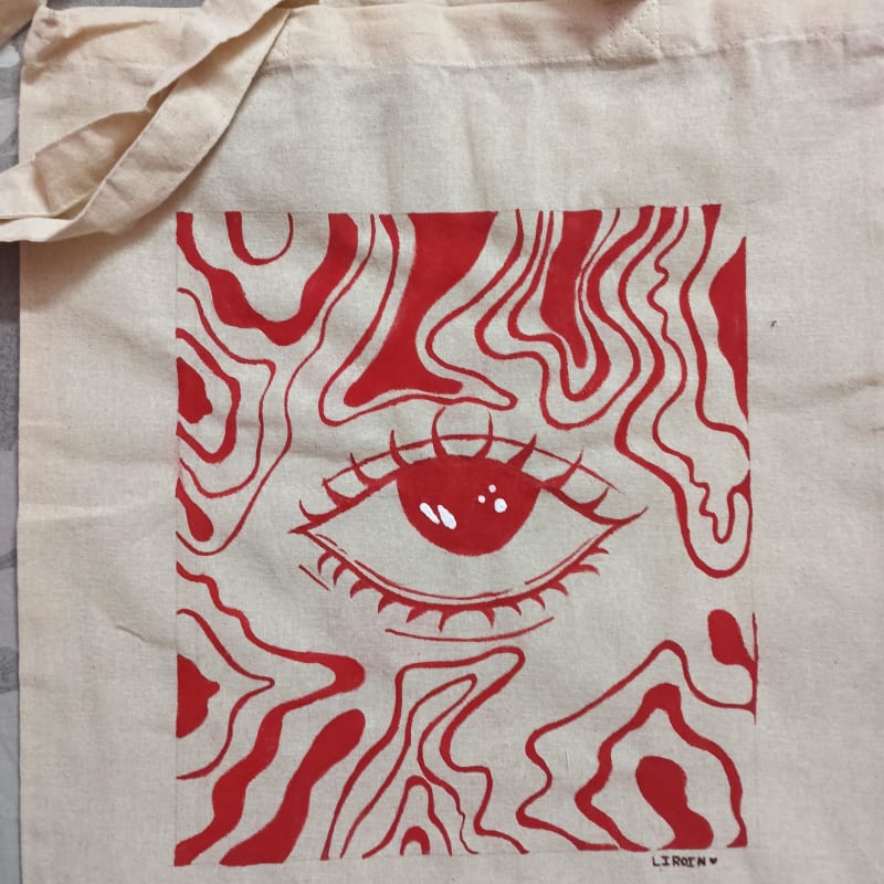 Handprinted Eye Design Cotton Tote Bag