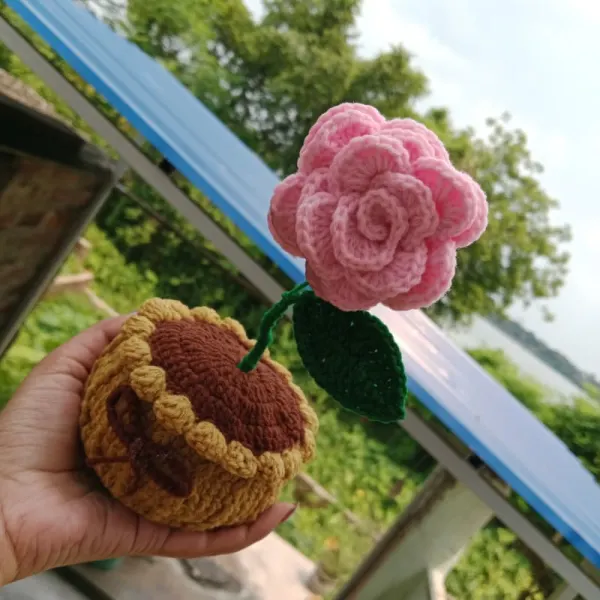 Handmade Crochet Rose Pot