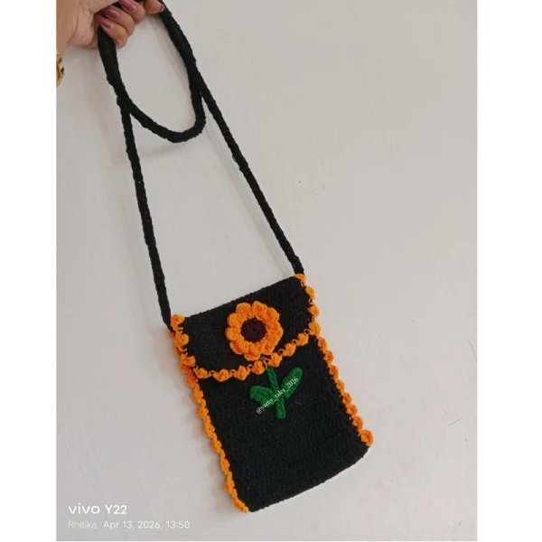 Crochet Sunflower Phone Pouch/ sling bag
