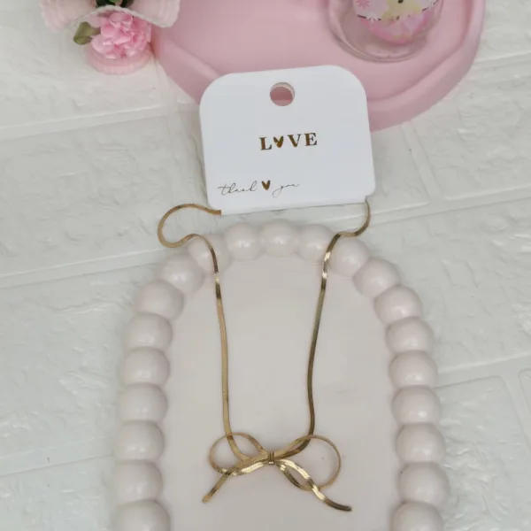 Gold Ribbon Bow Snake Chain Necklace