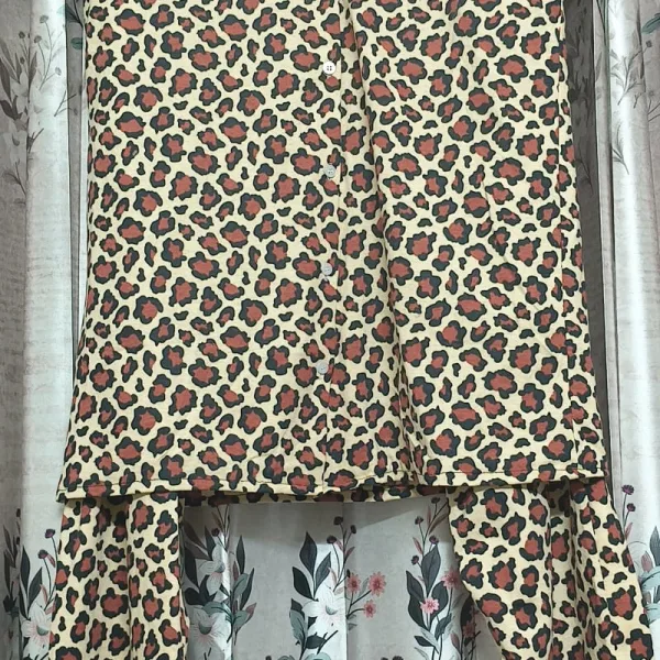 Red and beige leopard print cotton night suit