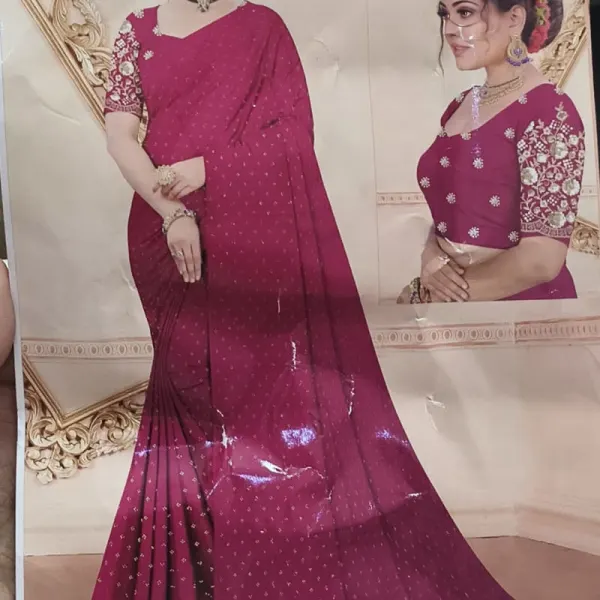Wine red designer Georgette saree with work blouse