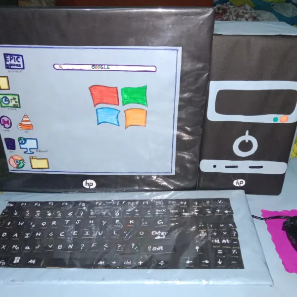 Handmade 3D model of computer set