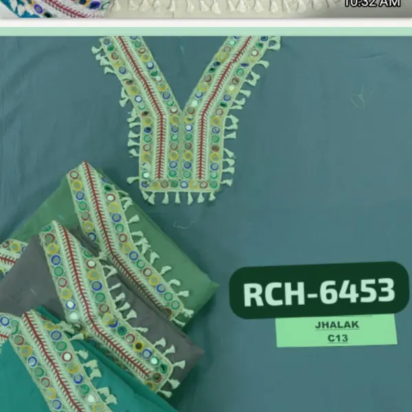 RCH-6453 * Cotton Fabric Neck Mirror+tussle  Laces Party Wear Long Suit