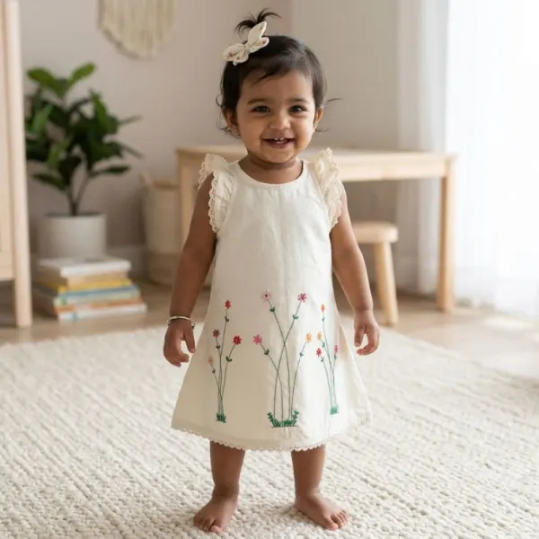 Off-White Floral Embroidered Baby Frock