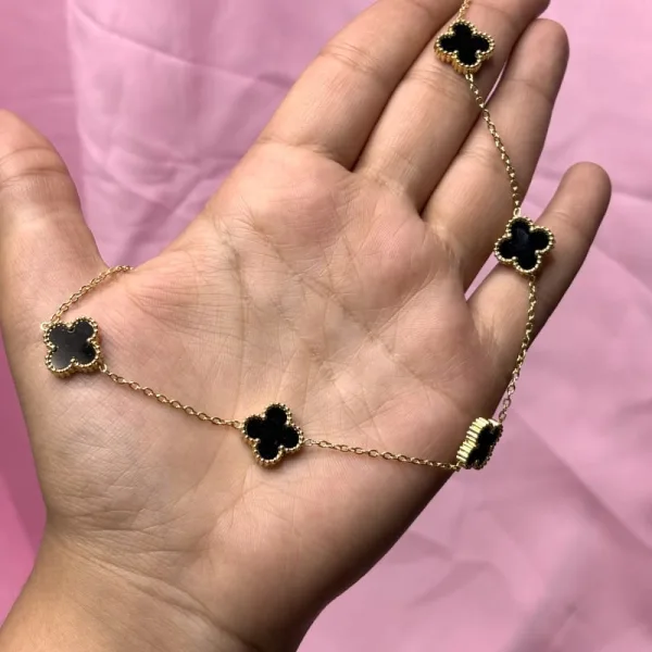 Black 5 clover necklace