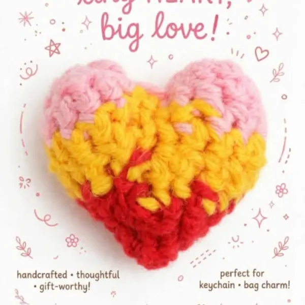 Handcrafted Crochet Heart Bag Charm 💛🩷❤️