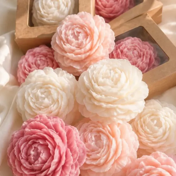 Peony Flower Candle - Pack of 2 - Rose  Shaped Soy Wax Candle