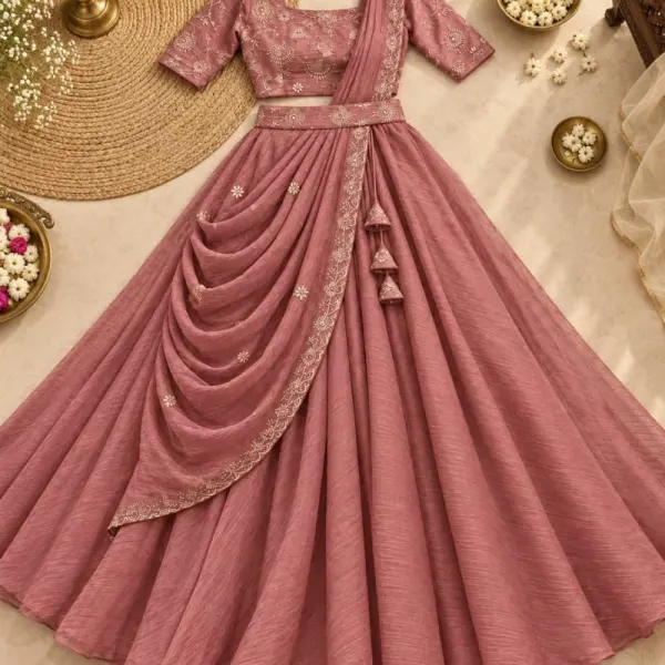 Dusty Pink Drape Lehenga Saree with Blouse