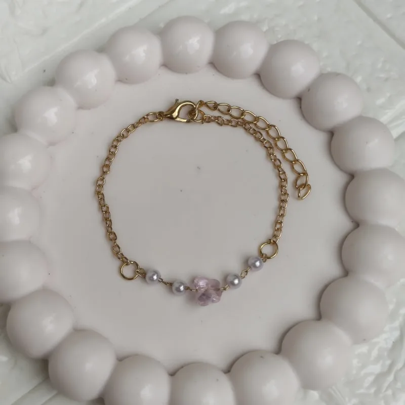 Pink Butterfly Pearl Charm Bracelet