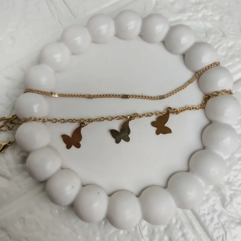 Double Layer Gold Butterfly Anklet