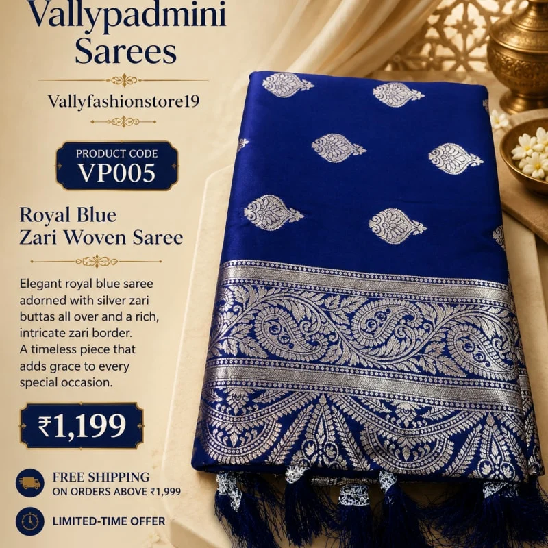 Royal blue zari woven saree VP005