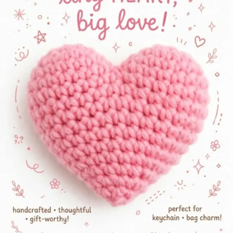 This pink crochet heart charm is hand‑stitched with love in my little studio, 🩷🩷🩷🩷💕💕💕