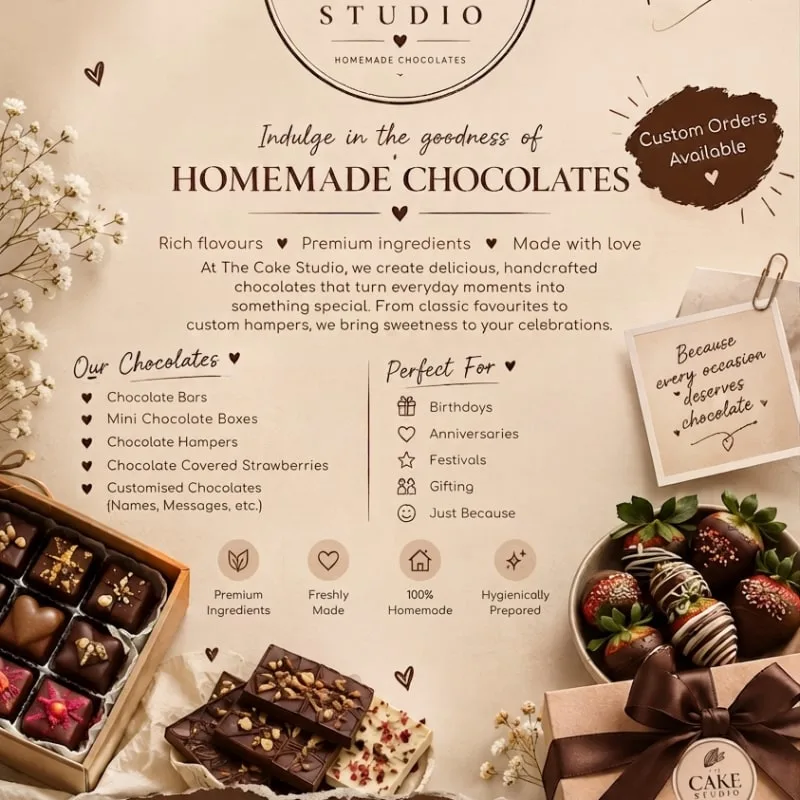 Indulge in our handcrafted chocolates, made with love in a small kitchen in Indore