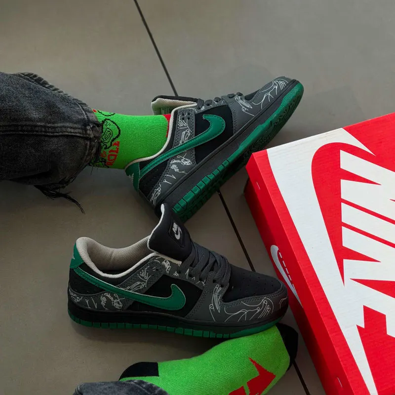 Premium Black & Emerald Green Graphic Sneakers – Trendy Streetwear Edition