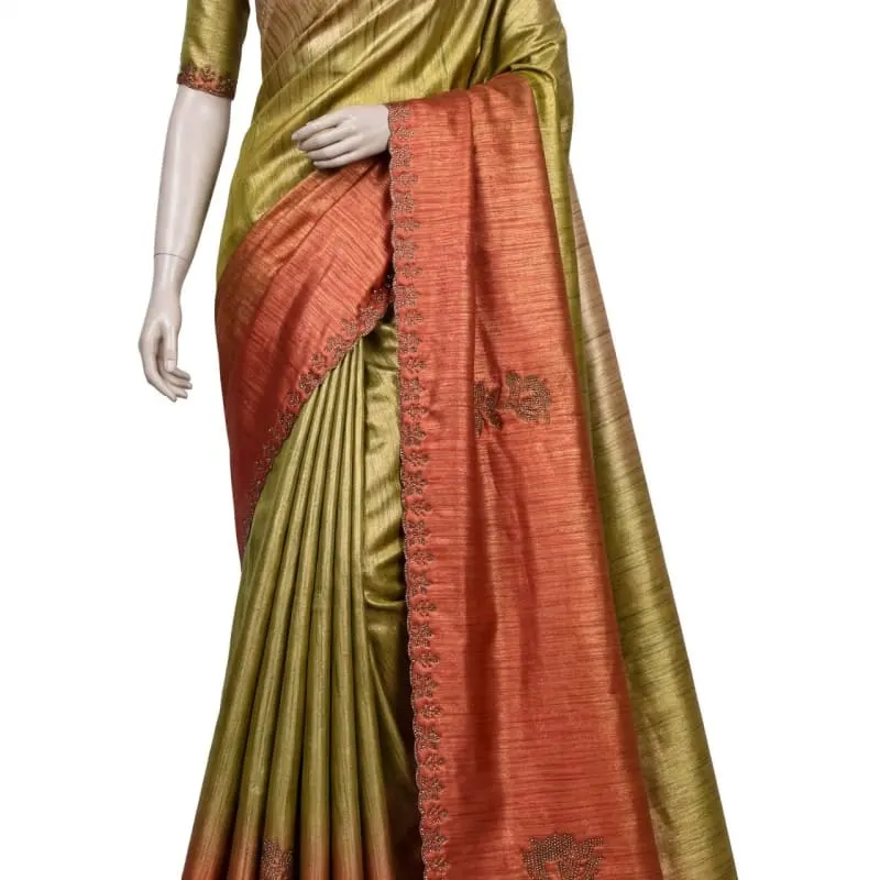 Tussar silk stone work saree