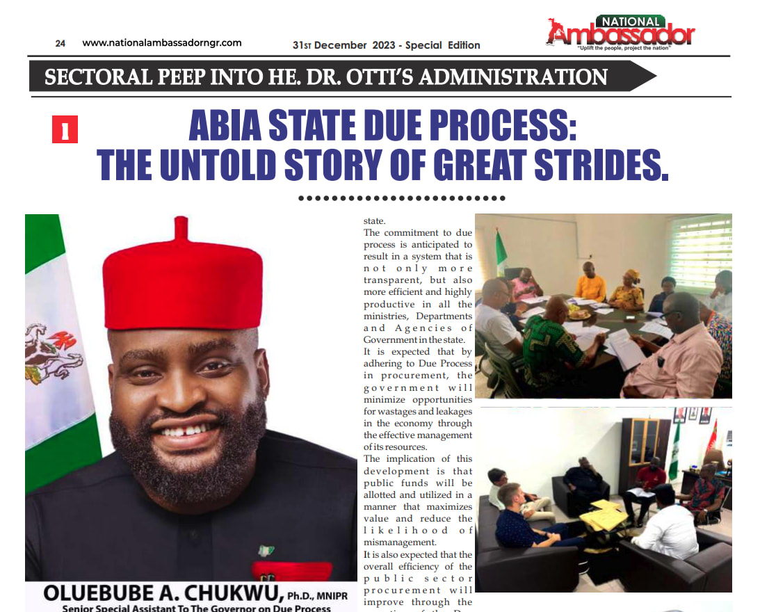 Abia State Due Process: The Untold Story of Great Strides.