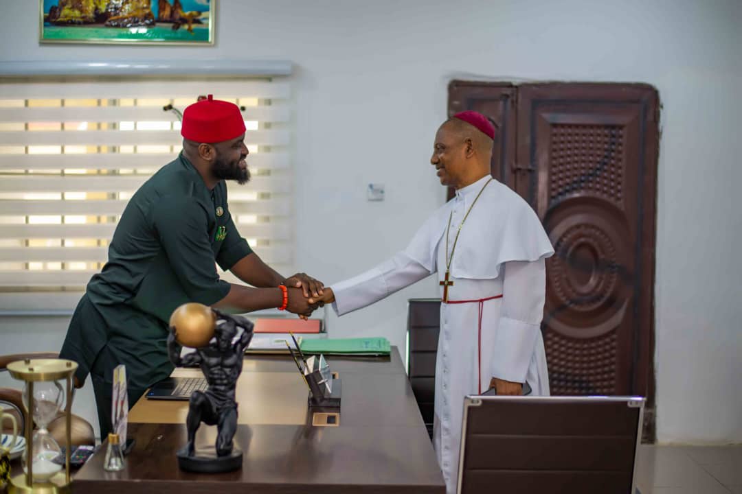 High Chief Oluebube A. Chukwu, Ph.D., received the Methodist Bishop of Nneochi Diocese, His Lordship Rt. Rev. I. K. Tasie