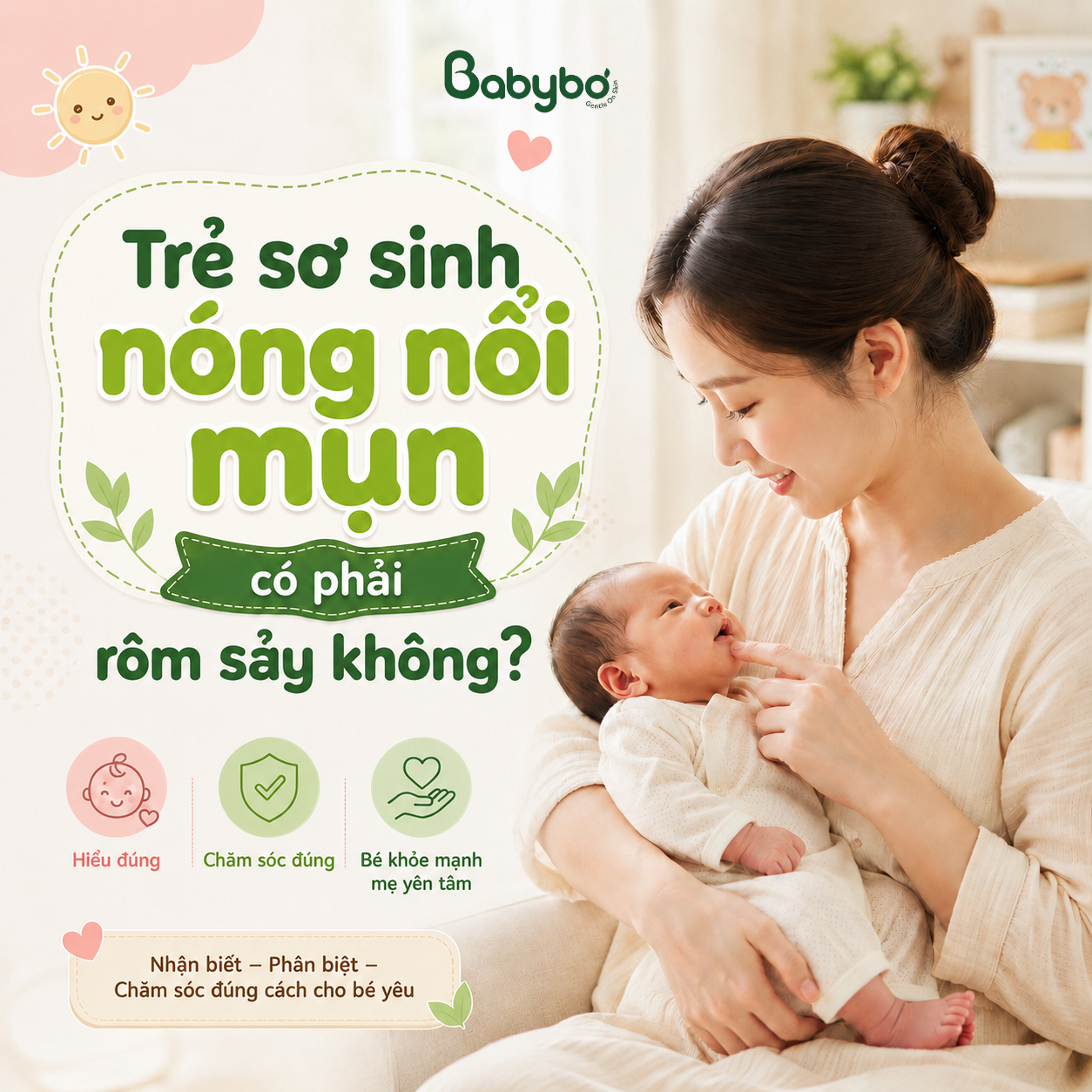 trẻ sơ sinh nóng nổi mụn có phải rôm sảy không
