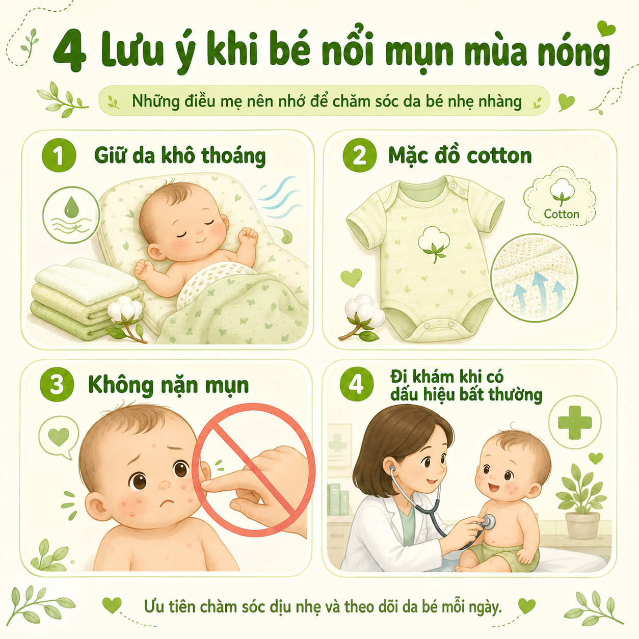 lưu ý khi chăm sóc trẻ sơ sinh nổi mụn mùa nóng