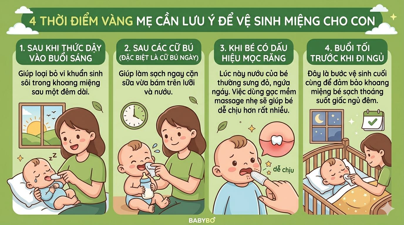 4 thời điểm quan trọng cần rơ lưỡi cho bé